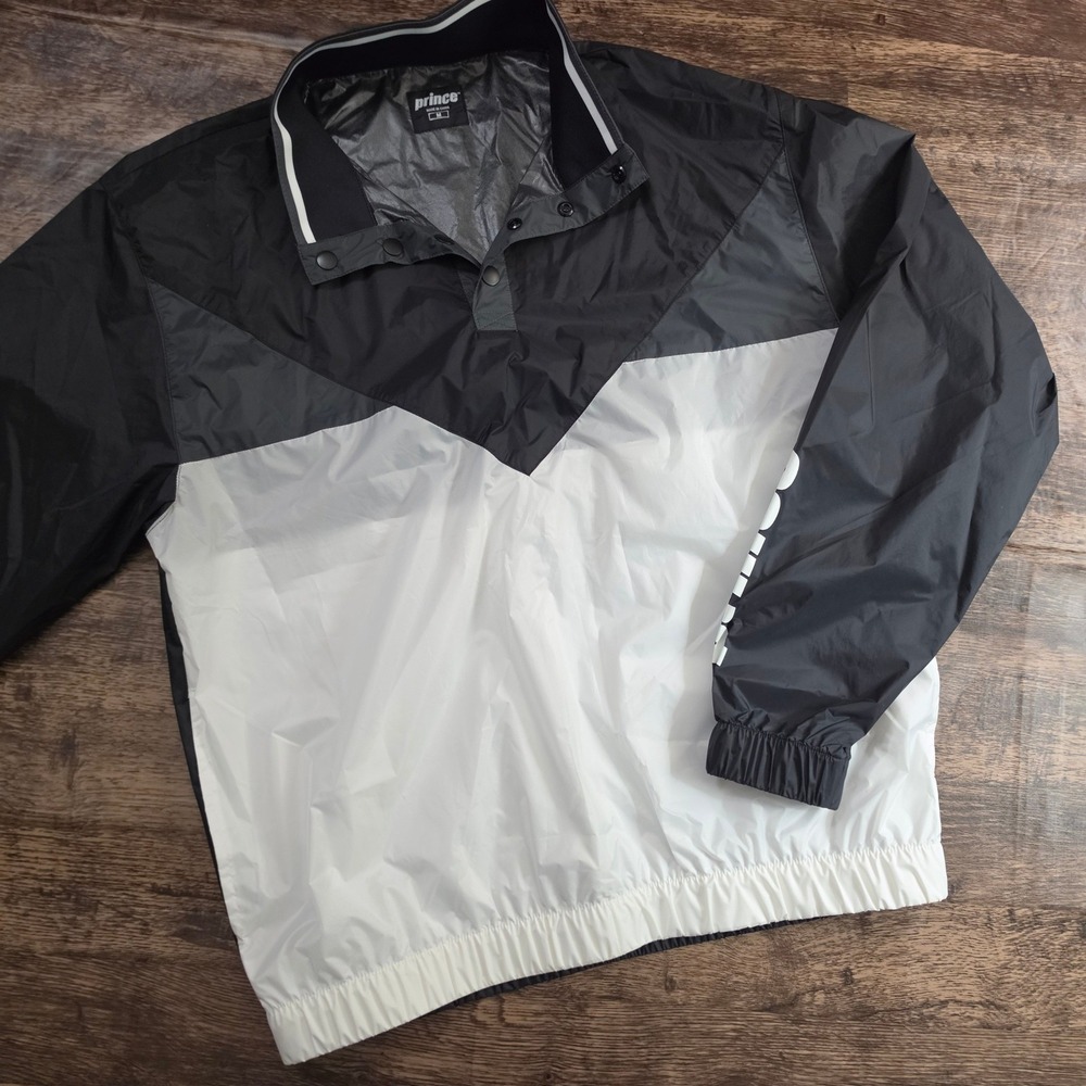 PRINCE Track Mens Black White Logo Athletic Windbreaker Jacket‎ sz M Tennis